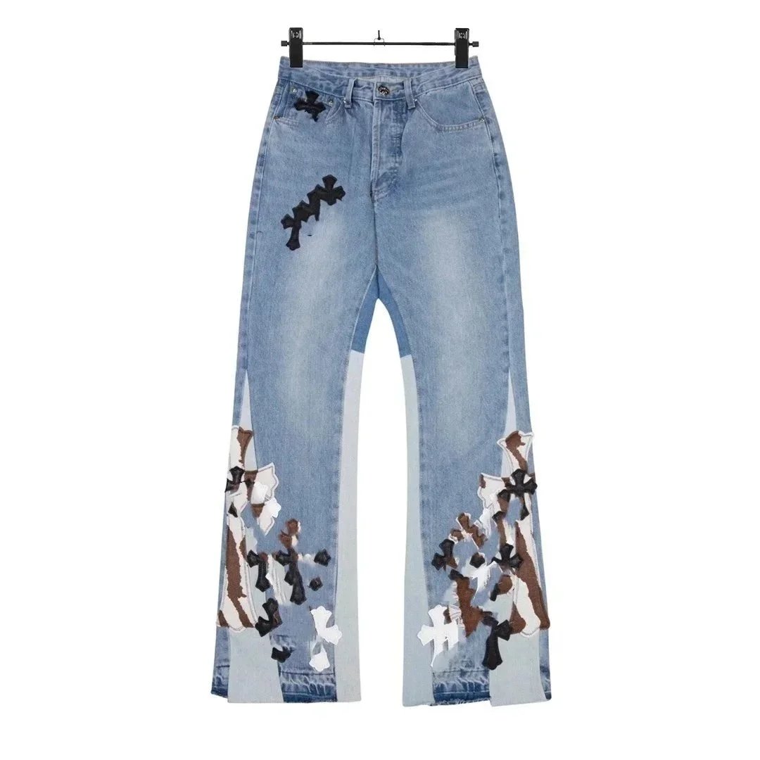 jeans牛仔裤男宽松贴皮十字架直筒裤百搭裤子长裤:findsindex.com - 202015