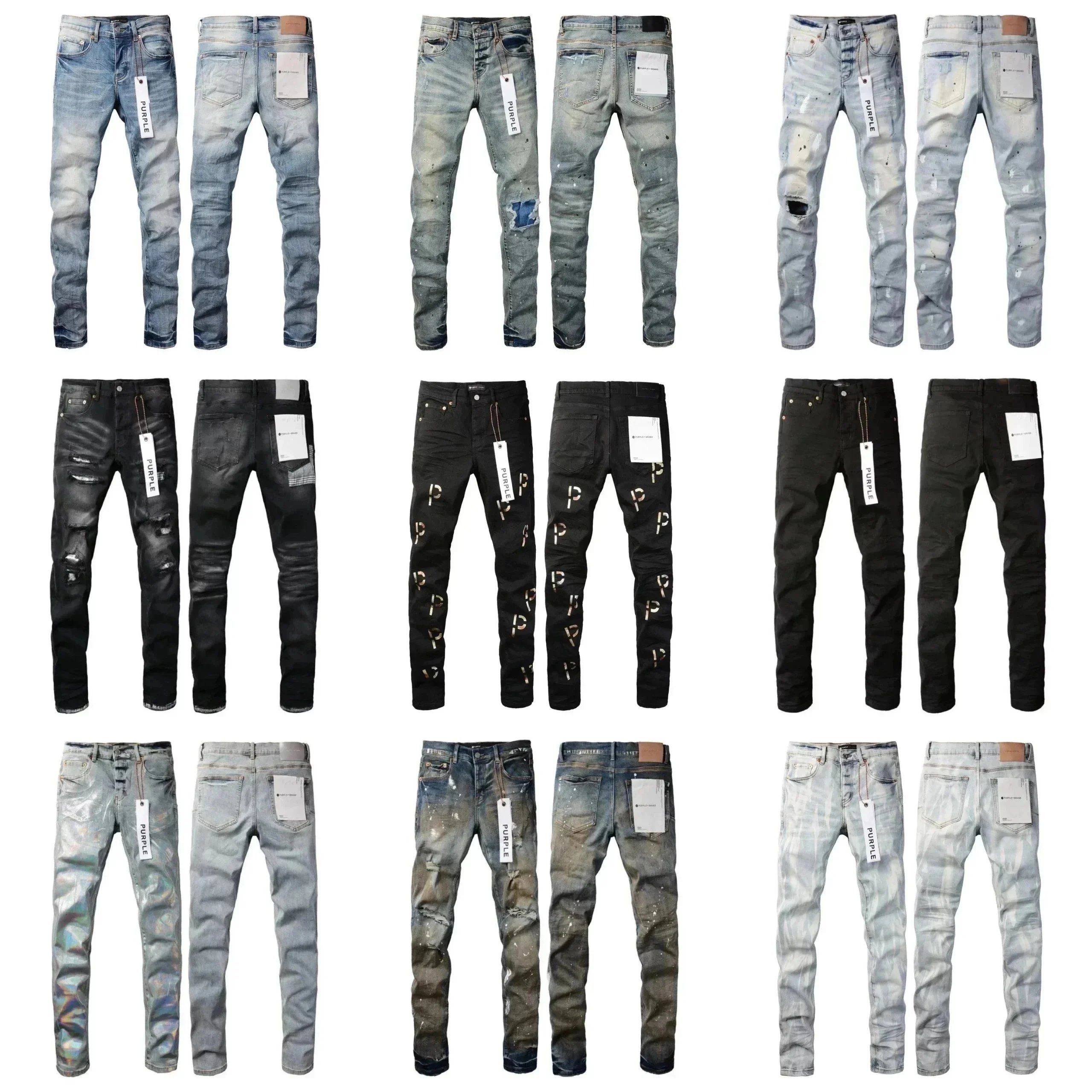 Purple Distressed Slim Fit Jeans with Paint Splatter Design - 200497