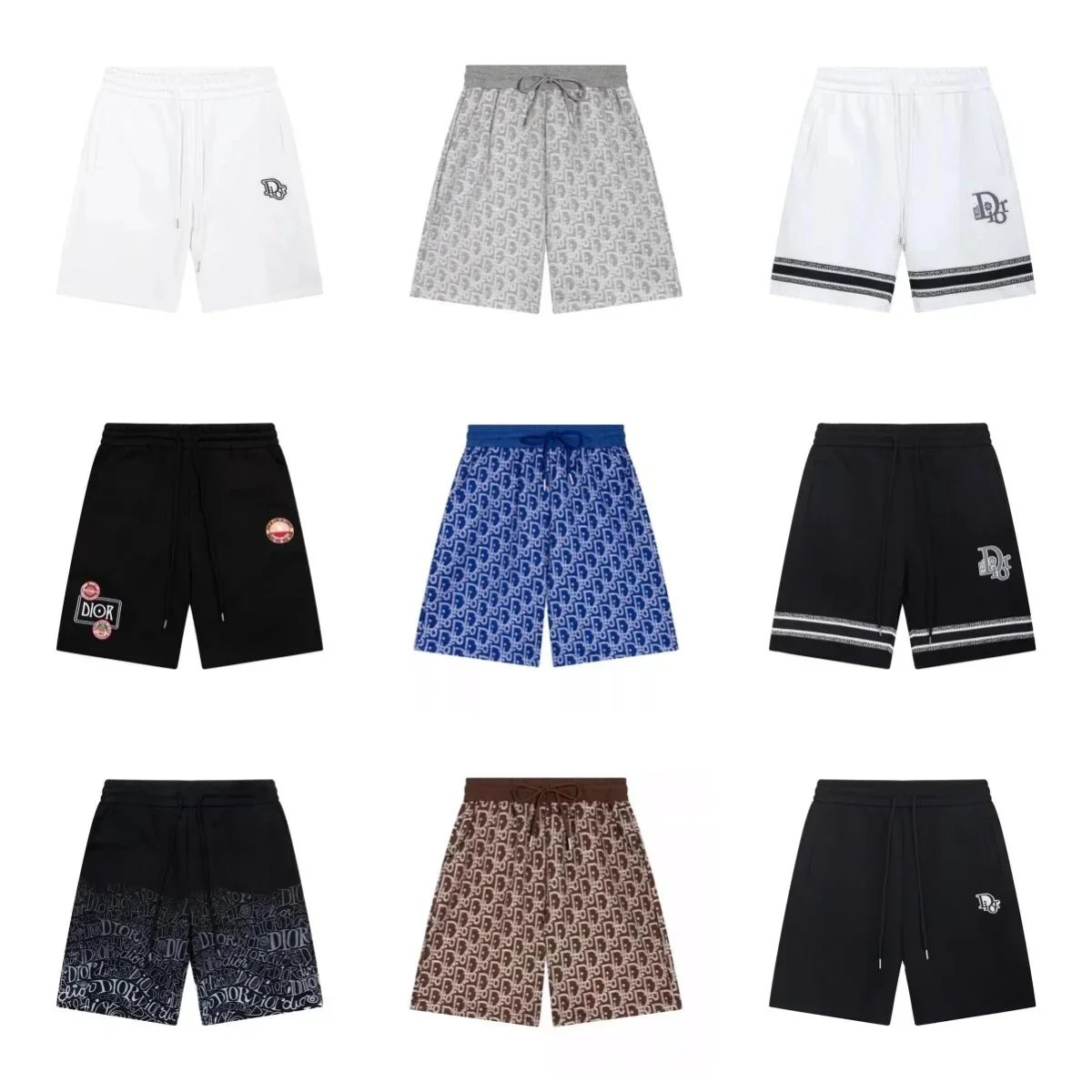 Dior Oblique Print Shorts - Gray Monogram Pattern with Drawstring Waist