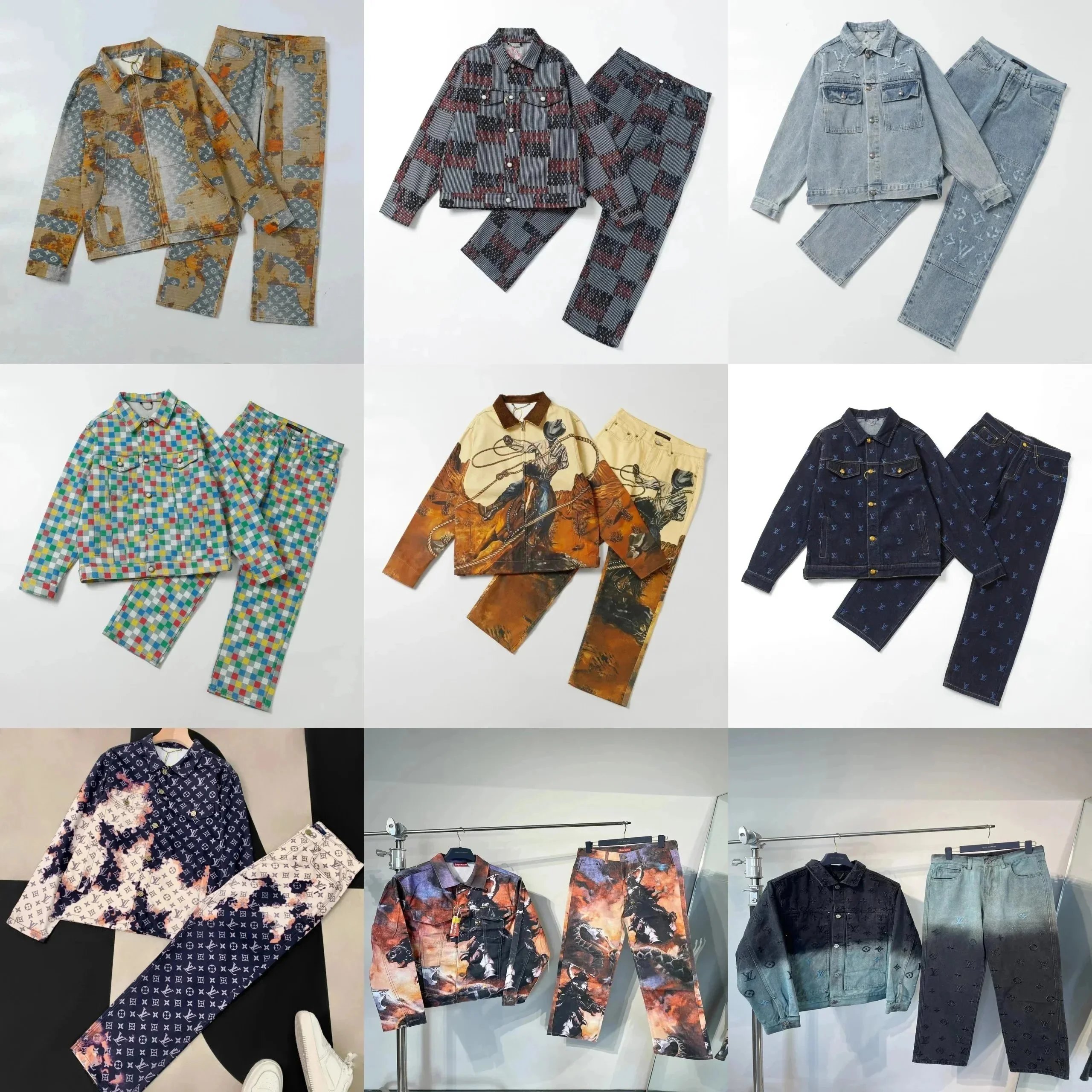 Louis Vuitton Monogram Denim Jacket and Pants Set - Rustic Patchwork