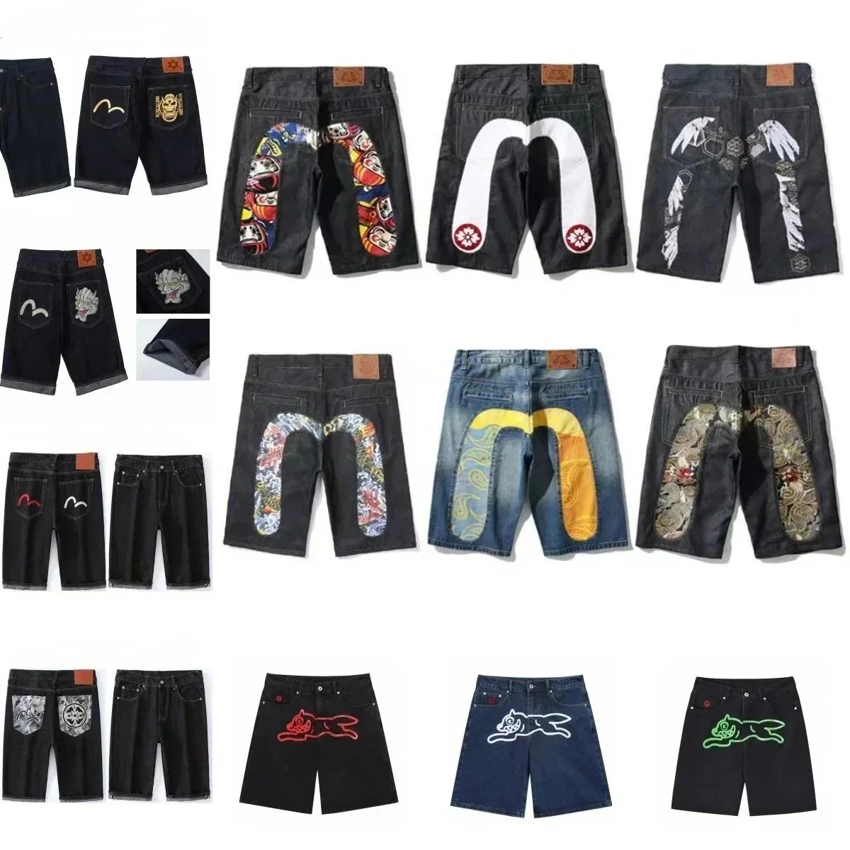 EVISU Limited Edition Denim Shorts with Traditional Japanese Motif - 202058