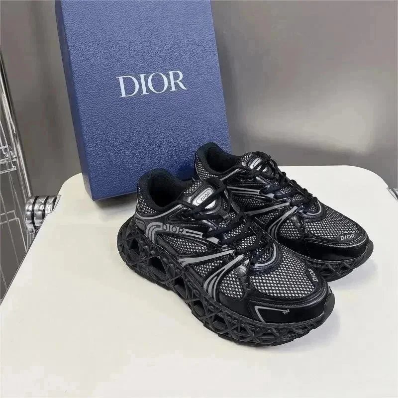 Dior B23 Mesh Sneakers Black Silver Geometric Sole - 202826