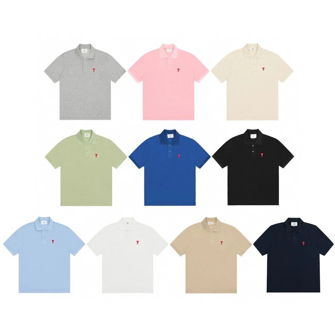 Ami Paris Classic Polo Shirt with Red Heart Embroidery - 201832