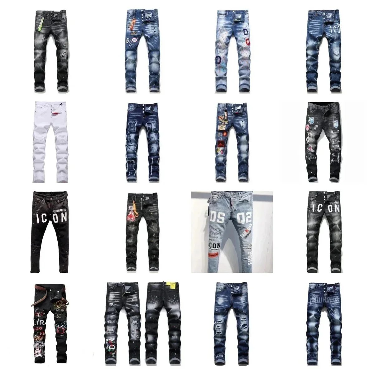 Dsquared2 Icon Distressed Slim Fit Jeans - Black with Graffiti Print