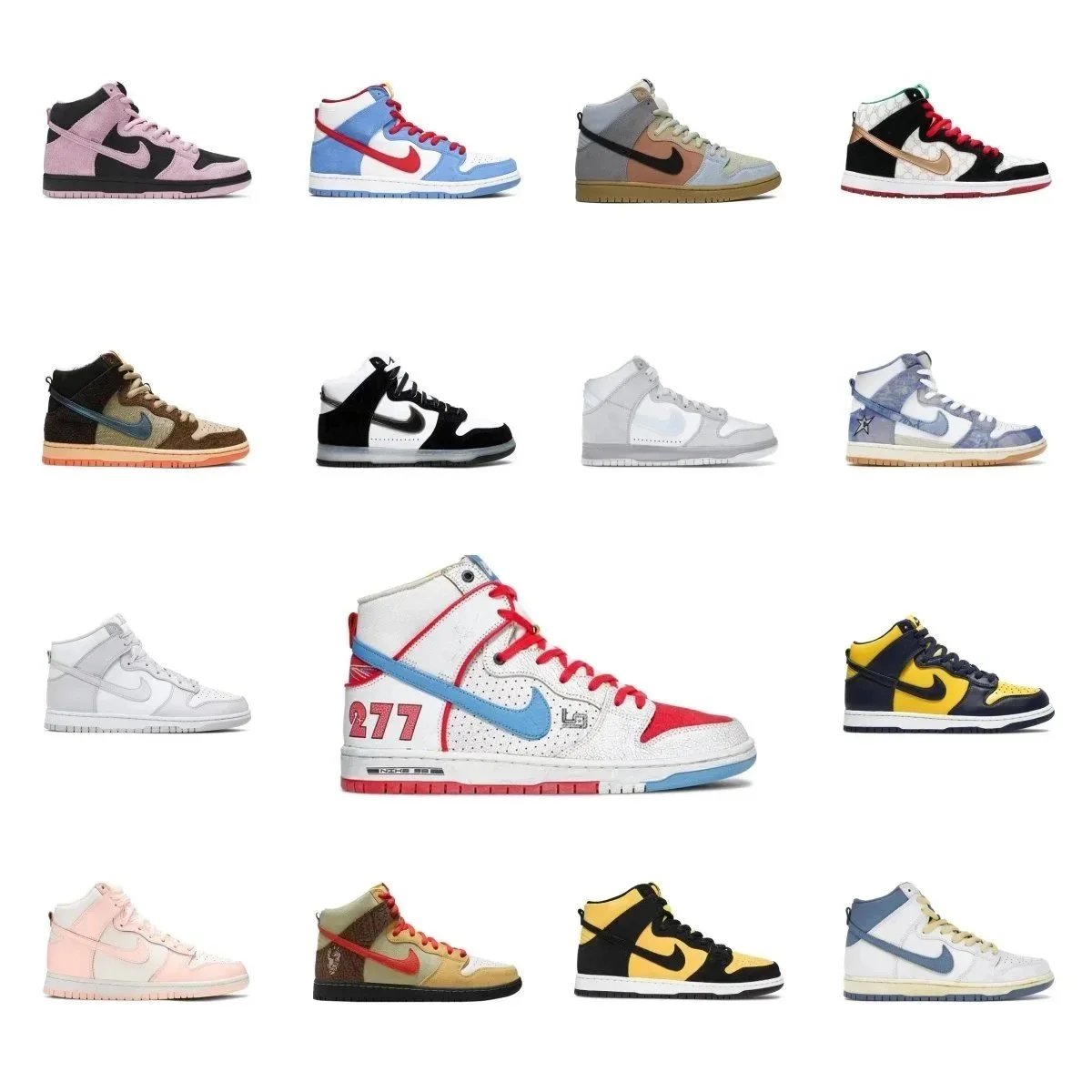 Nike Dunk High '277' White Blue Red Patchwork Skate Shoe - 132208
