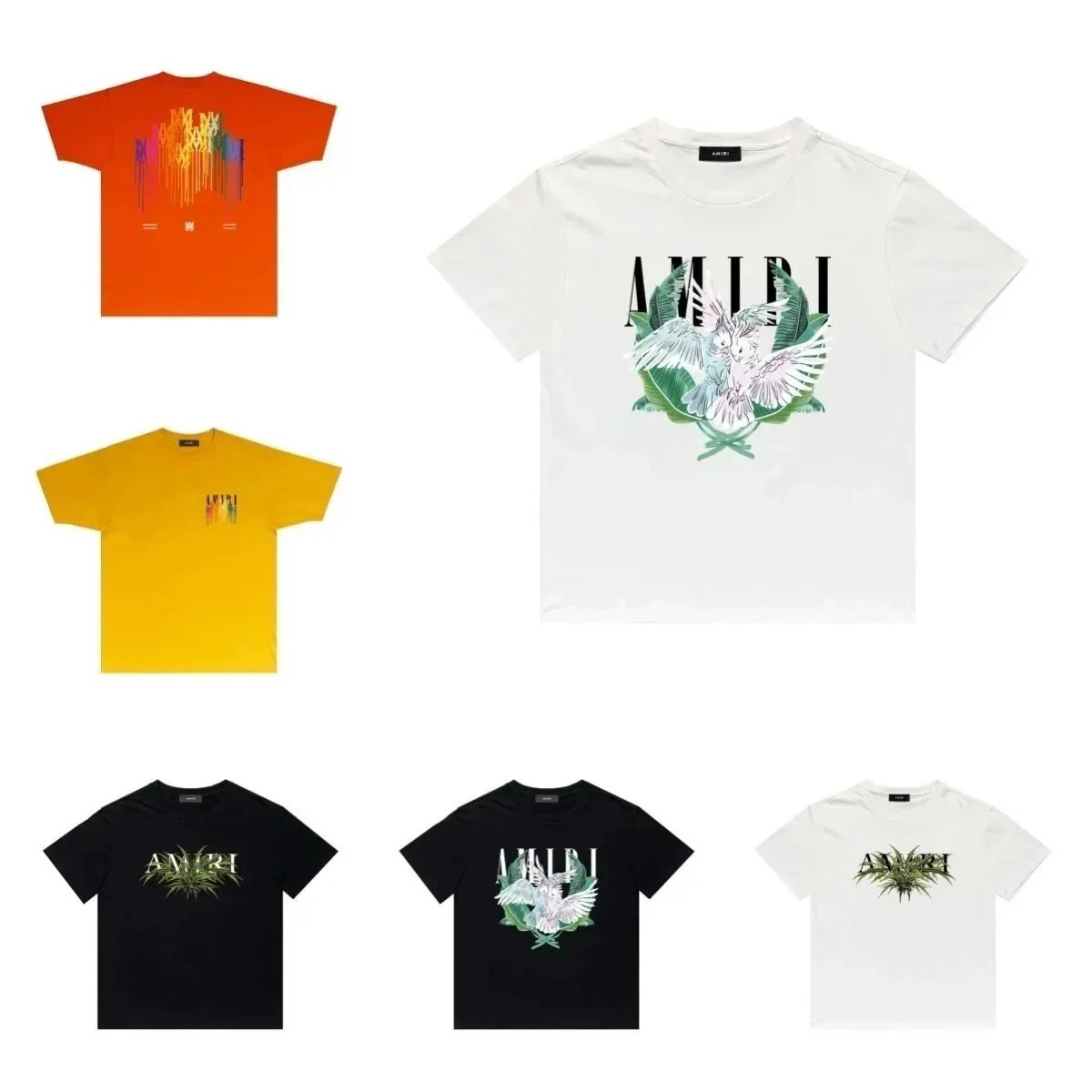 AMIRI White T-Shirt with Owl and Palm Leaf Graphic Print - 136158