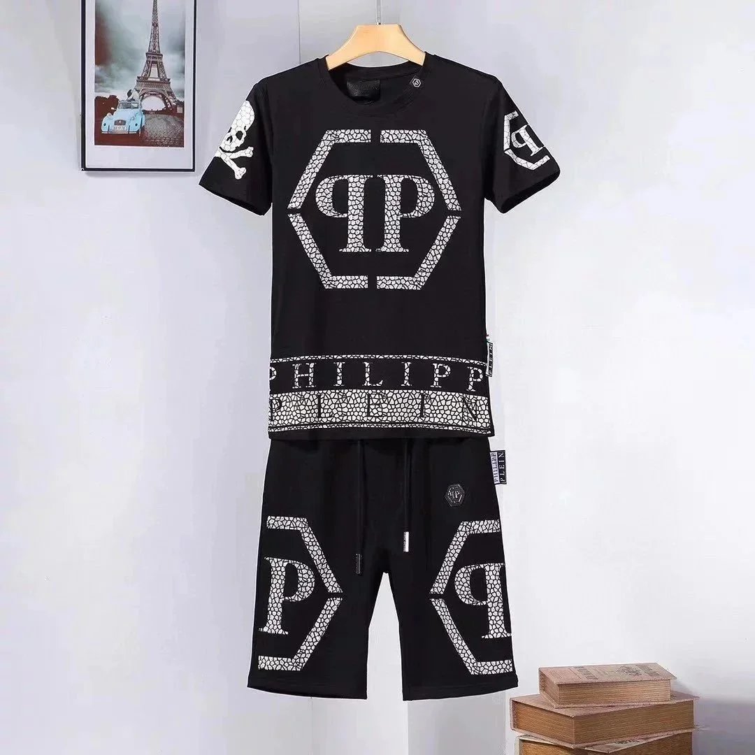 Philipp Plein Black Hexagon Logo T-Shirt and Shorts Set - 196616