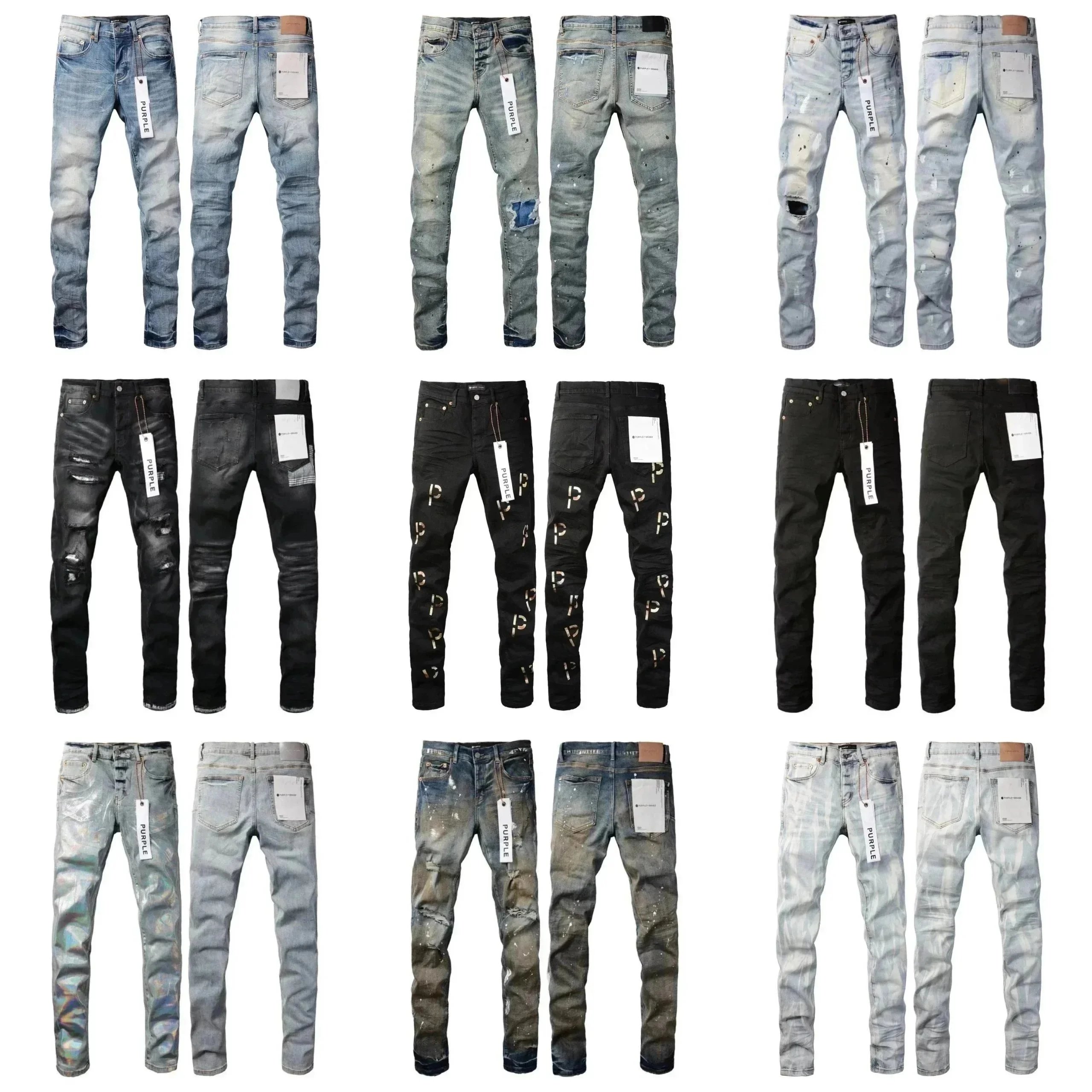 Purple Distressed Slim Fit Jeans with Paint Splatter Design - 201349