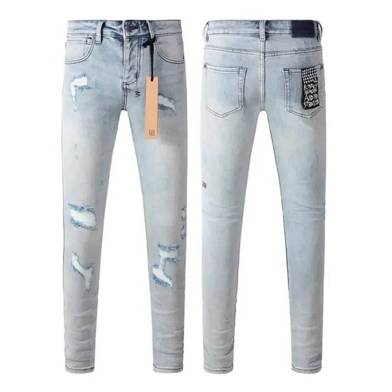 Distressed Light Wash Slim Fit Jeans with Patch Detail - 200331