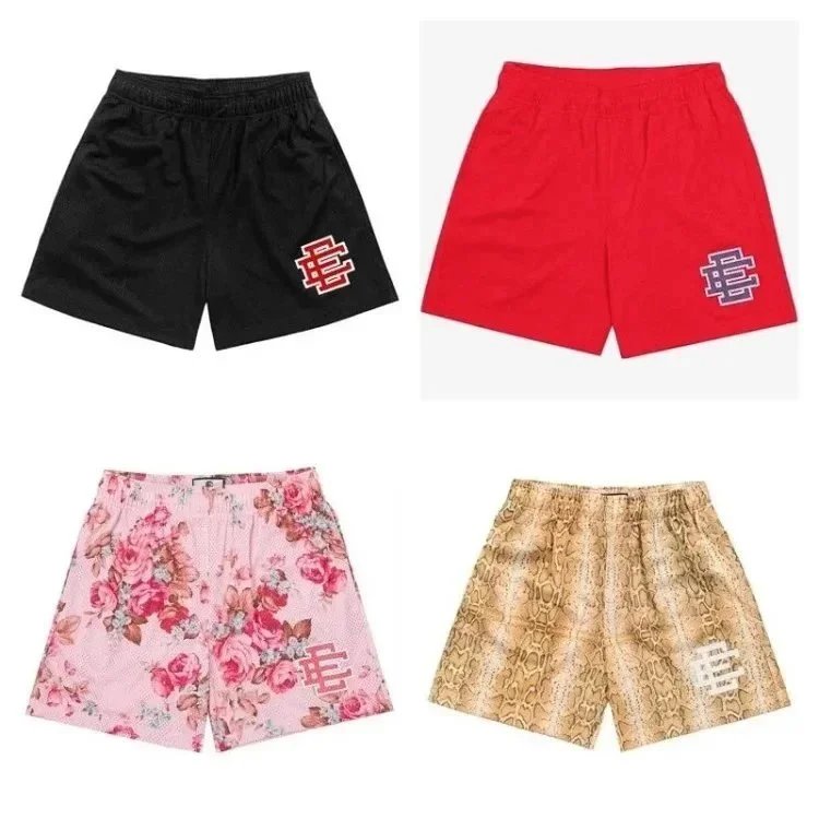 Essentials Logo-Embroidered Mesh Shorts - Black Red Floral Snake - 200822