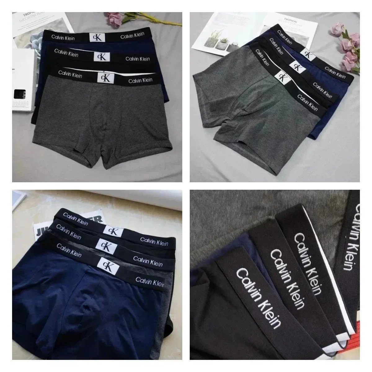 Calvin Klein Men's Cotton Boxer Briefs - Gray Navy Black - 199099