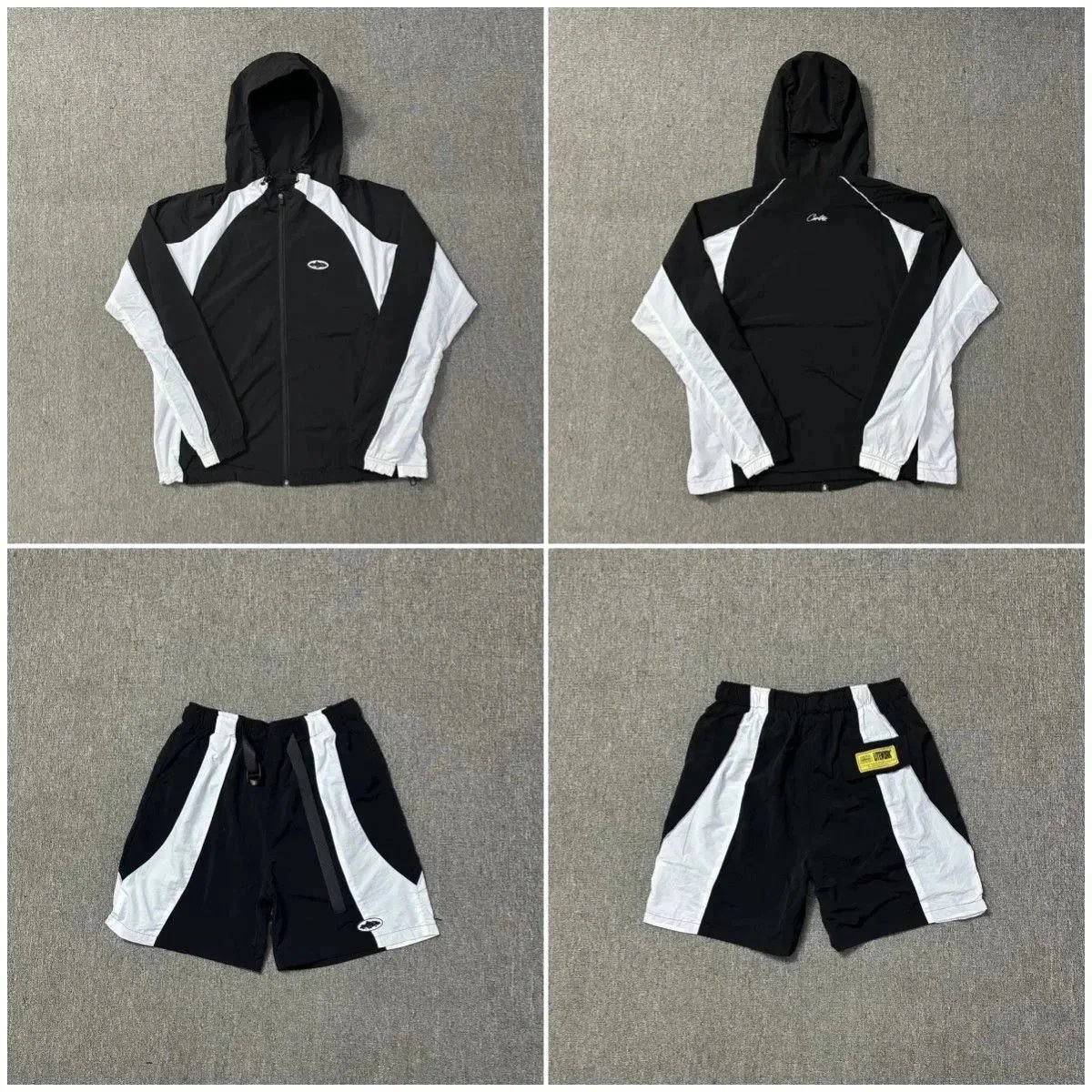 Corteiz Black and White Hooded Windbreaker and Shorts Set product photo 2