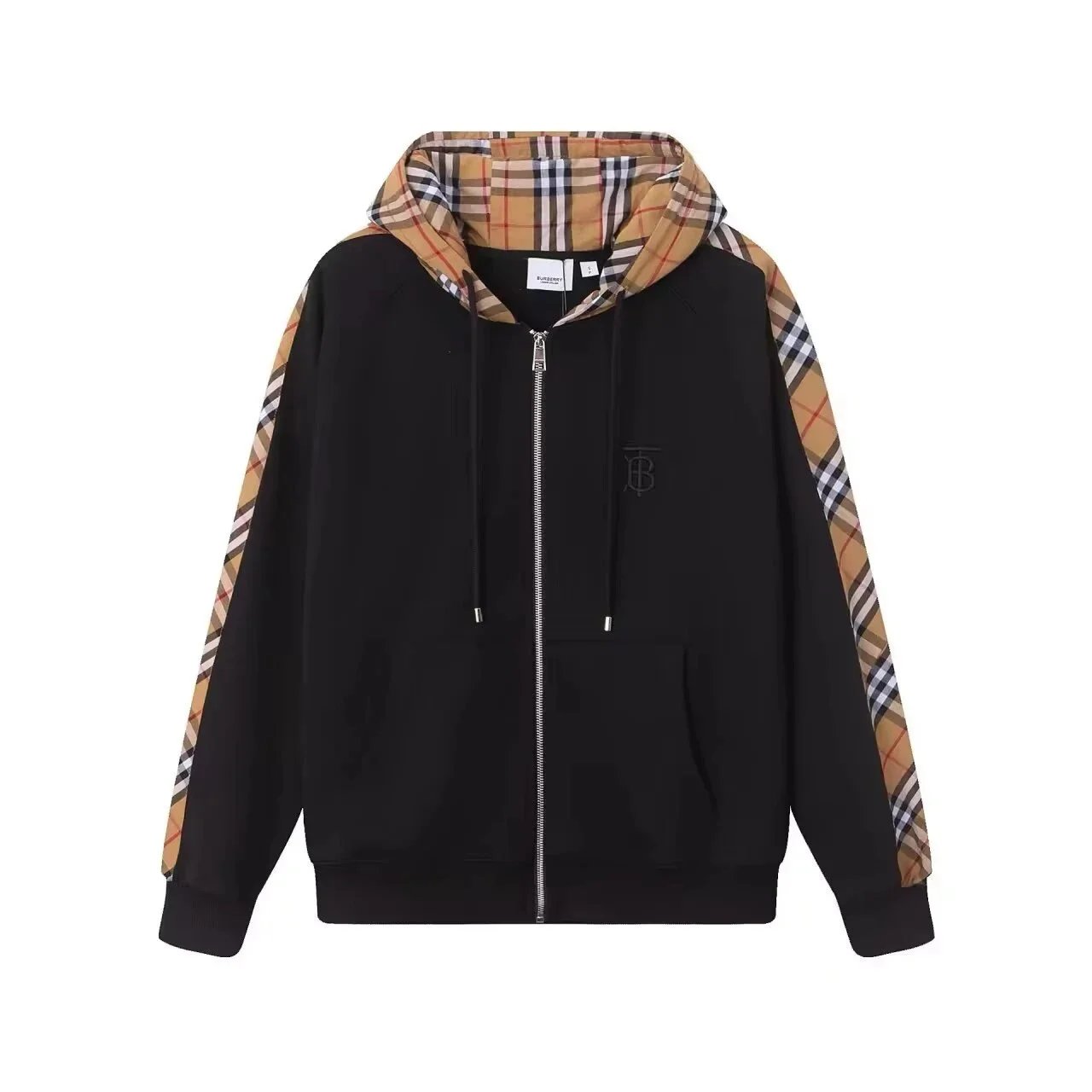 Burberry Check-Trim Zip-Up Hoodie