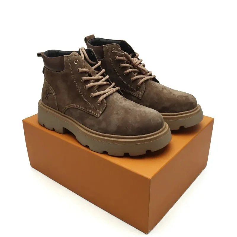 Louis Vuitton Monogram Suede Combat Boots Brown