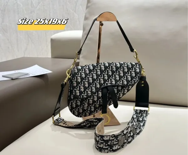 Dior Saddle Bag Oblique Monogram Black and White Crossbody Bag - 1