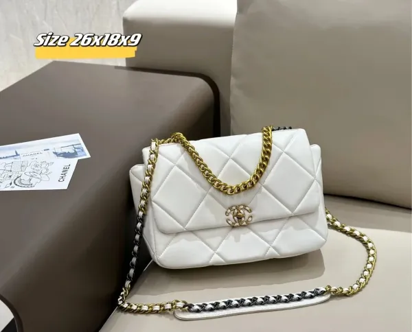 Chanel 19 Bag White Quilted Leather Chain Shoulder Bag - 1
