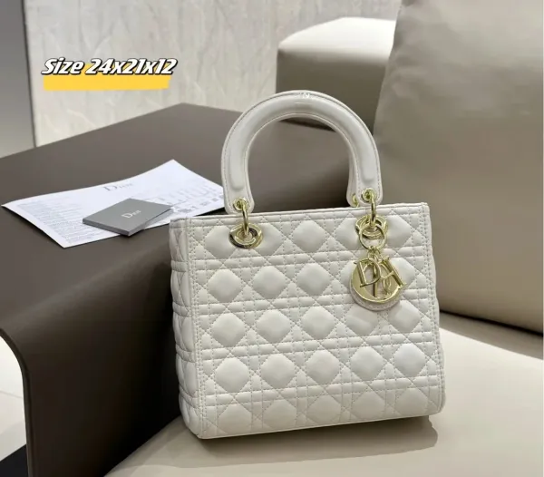 Dior Lady Dior White Quilted Leather Handbag - 1