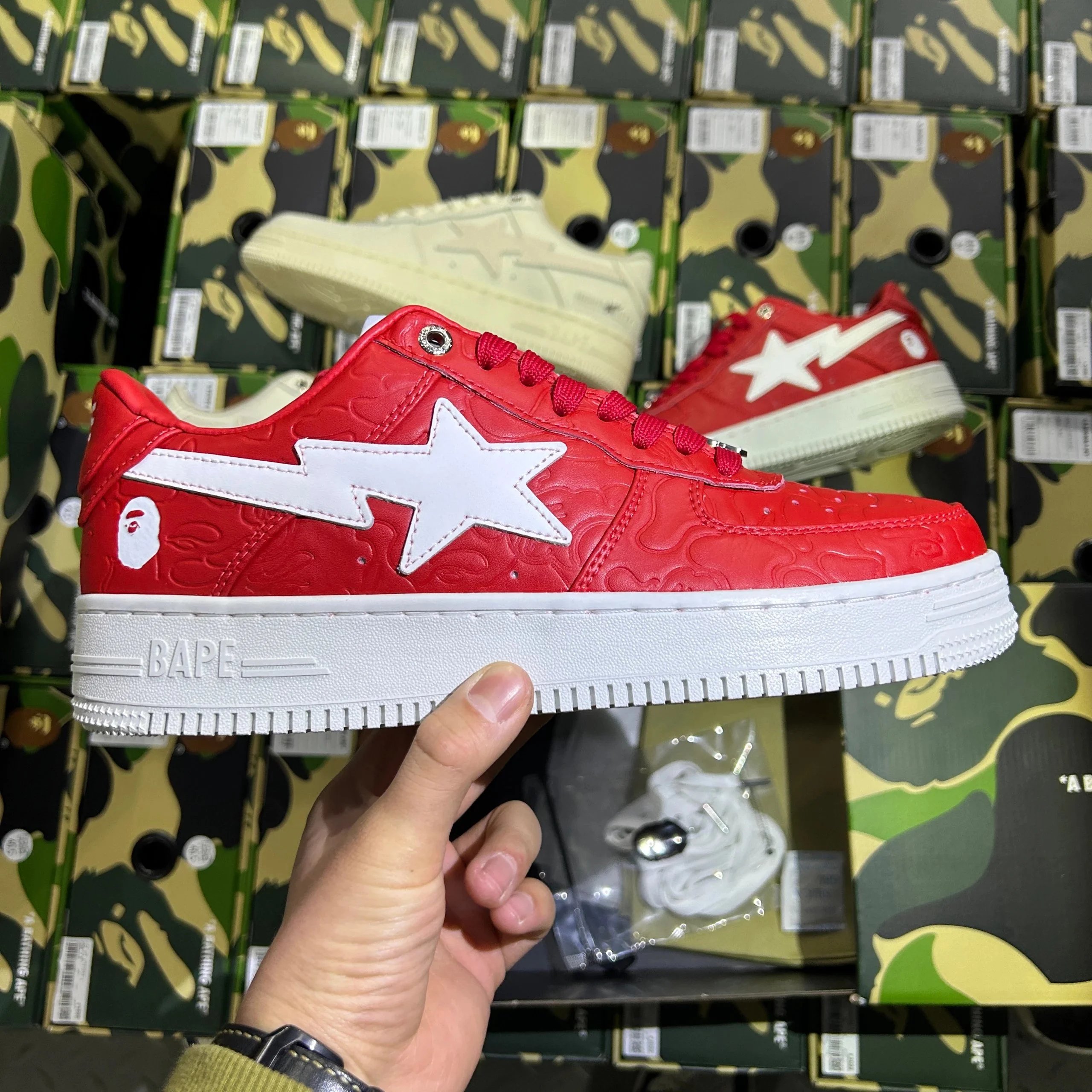 Bape STA Red and White Hook Embossed