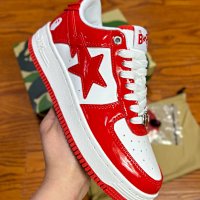 Bape white red paint leather
