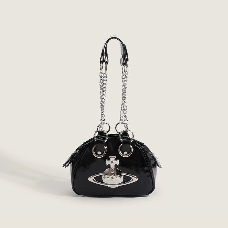 Vivienne Westwood Bowling Bag Small Black Crocodile Embossed