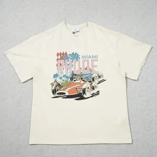 Rhude x Miami Grand Prix Graphic Print Beige T-Shirt - 1