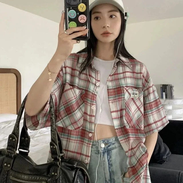 Stüssy Shirts Short-Sleeve Plaid Button-Up Two-Pocket Shirt product detail image 2