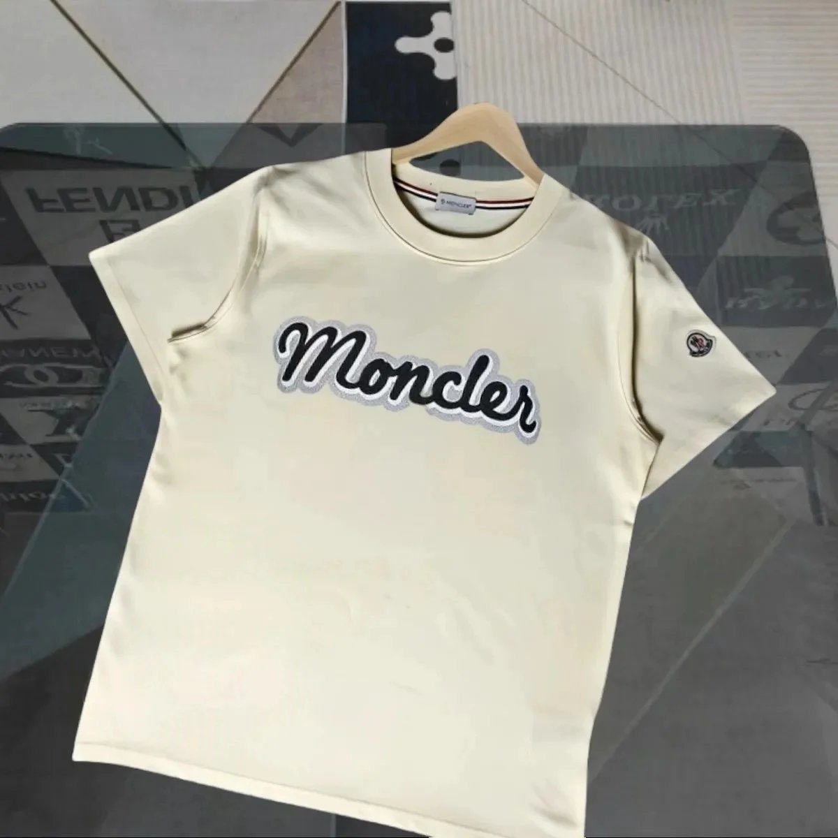 Moncler Script Logo Beige T-Shirt - 6