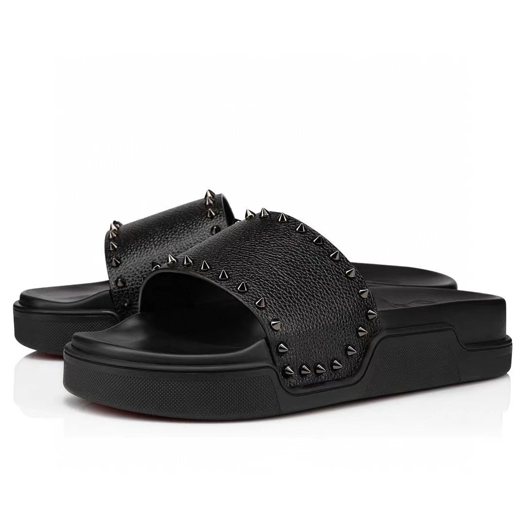 Valentino Rockstud Flat Slide Sandals Black Slippers - 7