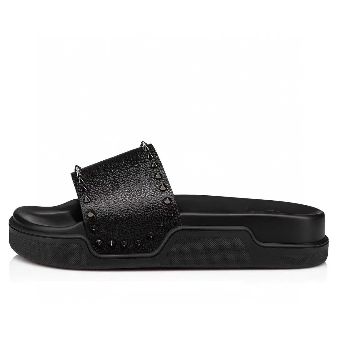 Valentino Rockstud Flat Slide Sandals Black Slippers - 8