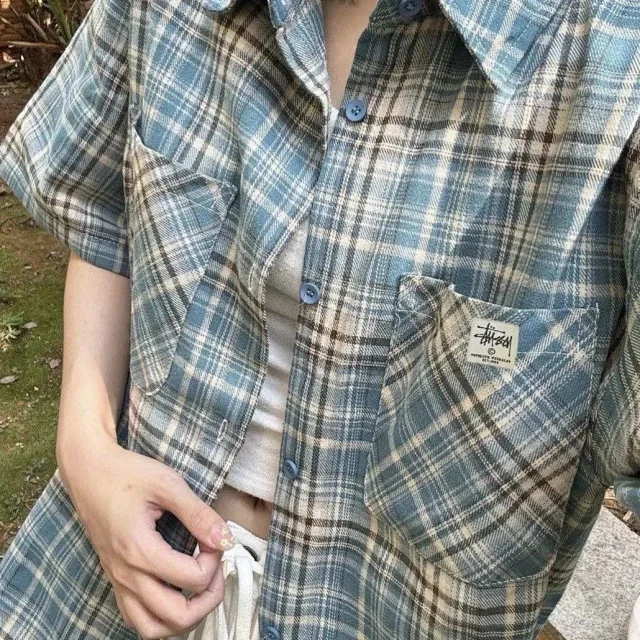 Stüssy Shirts Short-Sleeve Plaid Button-Up Two-Pocket Shirt product detail image 4