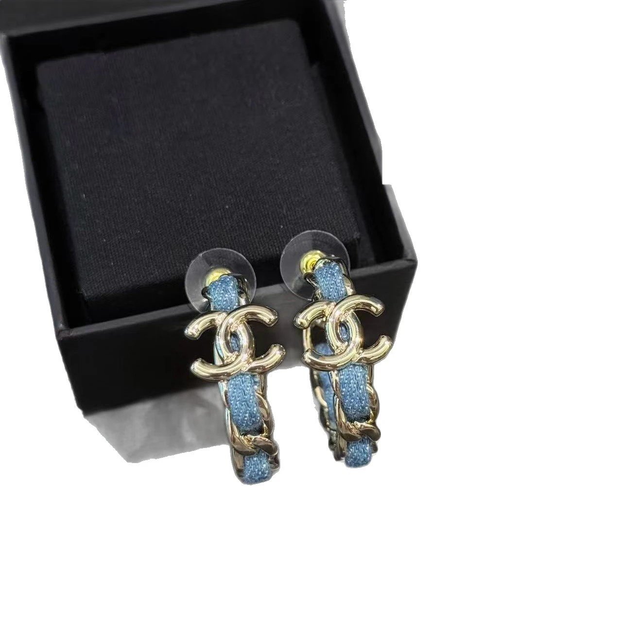 Chanel CC Logo Gold Tone Crystal Earrings