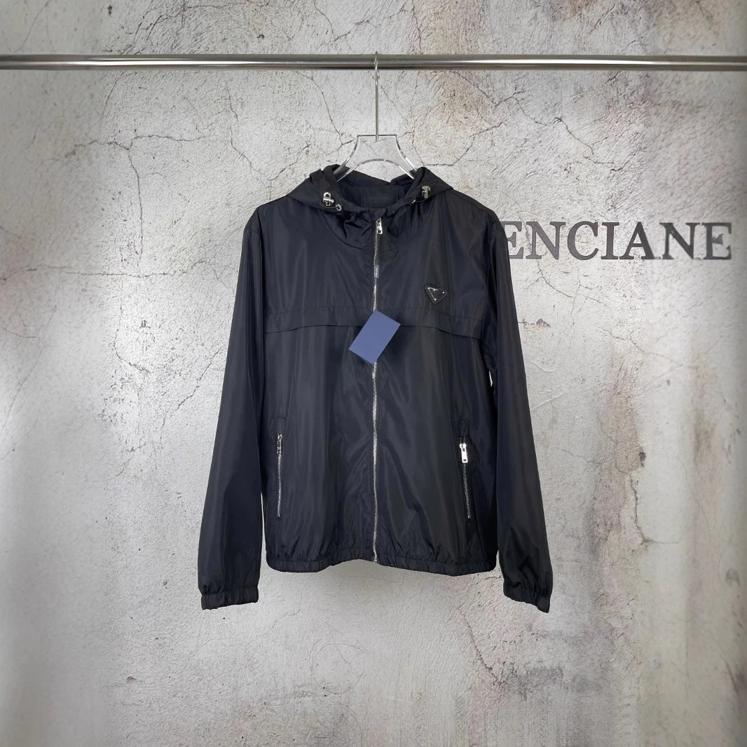 Prada Re-Nylon Triangle Logo Hooded Windbreaker