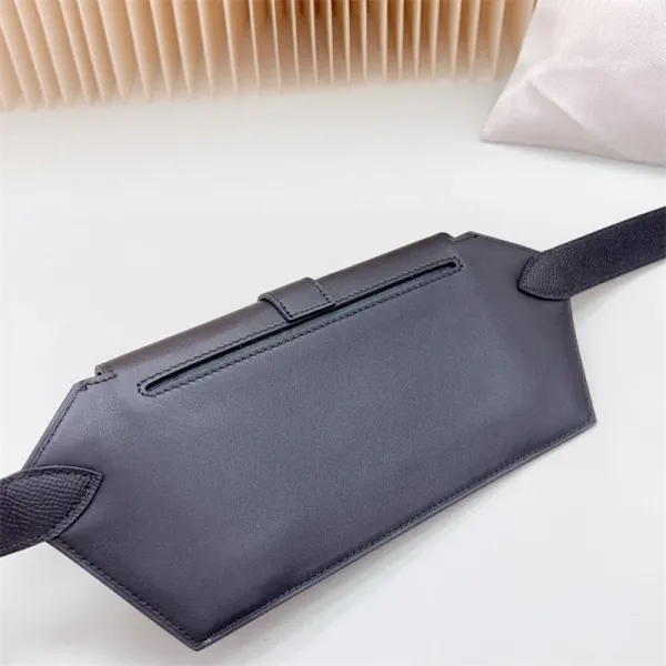 Design Belt Bag Navy Blue Leather with Gold-tone H-Clasp - 12