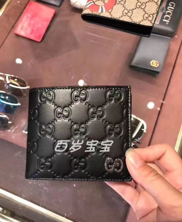 Gucci Bee and GG Motif Leather Bifold Wallet Black Short Wallet - 4