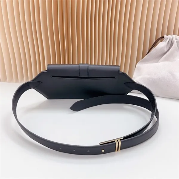 Design Belt Bag Navy Blue Leather with Gold-tone H-Clasp - 9