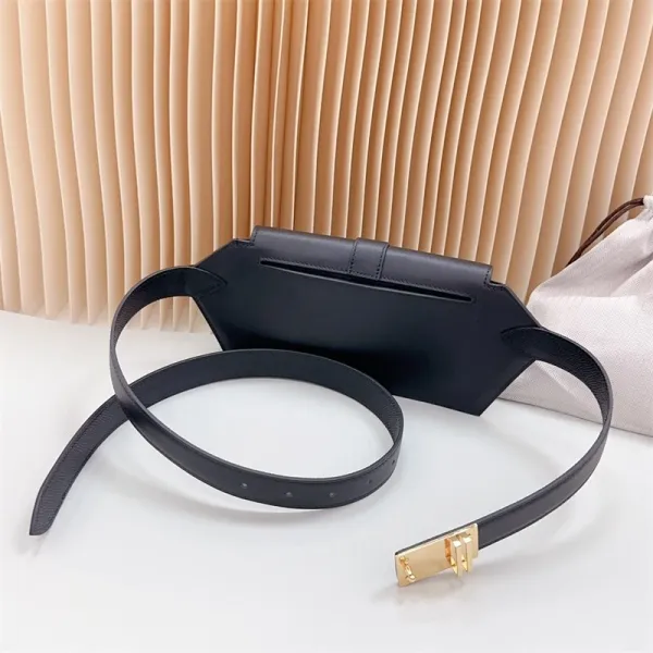 Design Belt Bag Navy Blue Leather with Gold-tone H-Clasp - 10