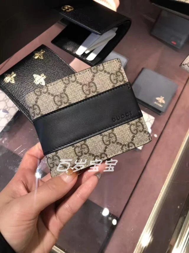 Gucci Bee and GG Motif Leather Bifold Wallet Black Short Wallet - 5