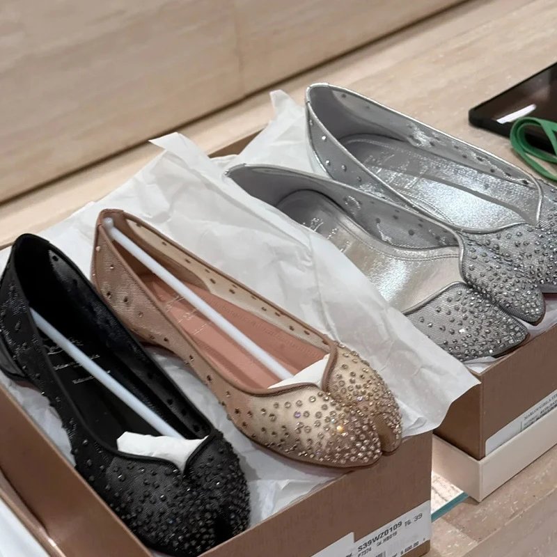 Maison Margiela Tabi Flat with Crystal Embellishment Black / Nude / Silver Shoes Loafers - 5