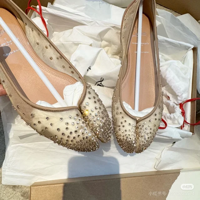 Unbranded Casual Shoes Crystal-Embellished Mesh Peep-Toe Flats product detail image 2