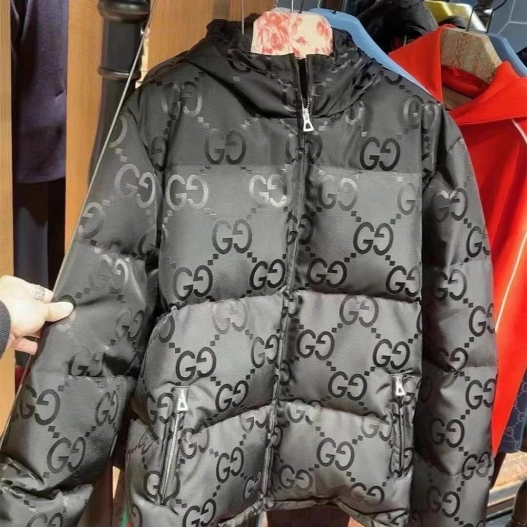 冬季休闲连帽羽绒服外套老花暗纹加厚男女同款 - 136382