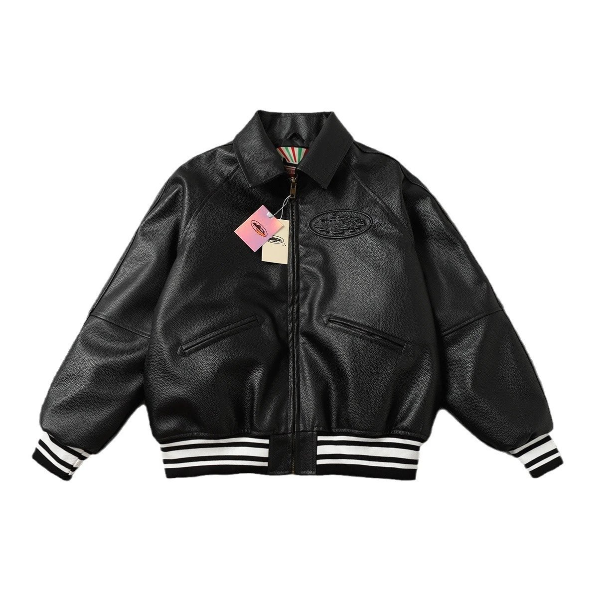 Corteiz Leather Varsity Bomber Jacket