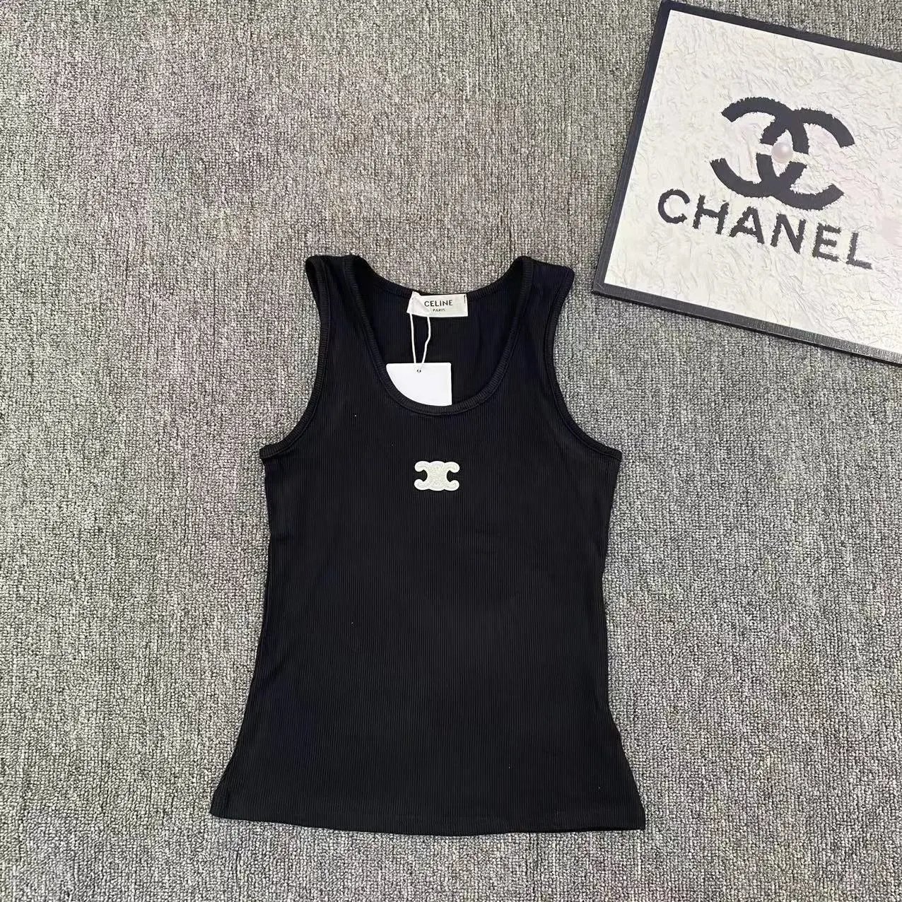 Celine Logo-Embellished Ribbed Tank Top White Vest Top - 4
