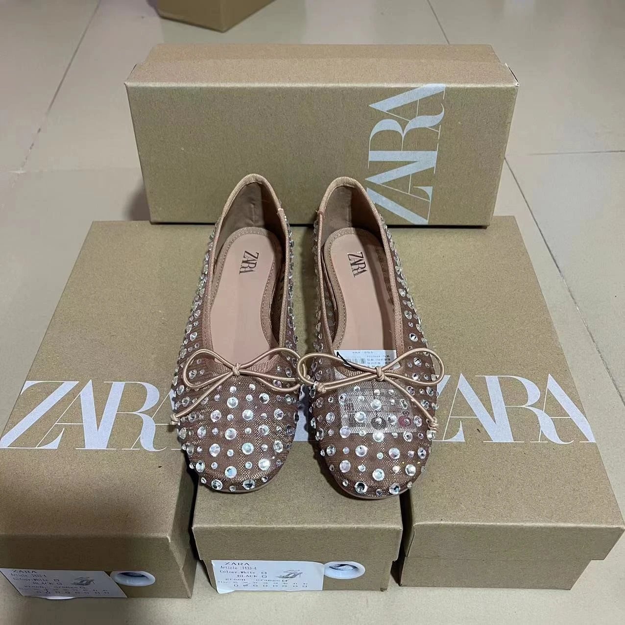 Zara Casual Shoes Rhinestone Mesh Ballet Flats with Bow image 2