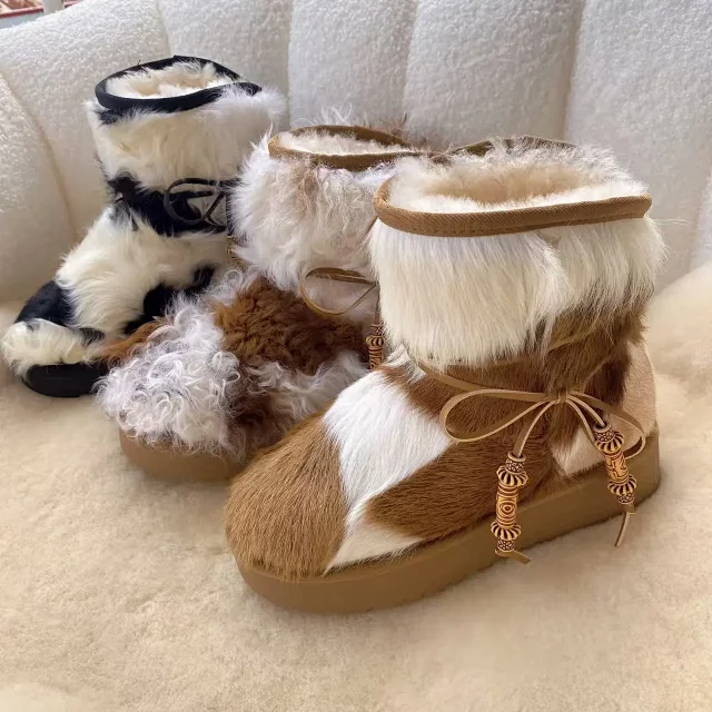 Unbranded Boots Fur-Trim Lace-Up Ankle product detail image 1