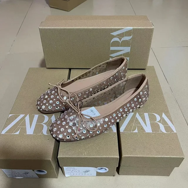 Zara Casual Shoes Rhinestone Mesh Ballet Flats with Bow product detail image 4