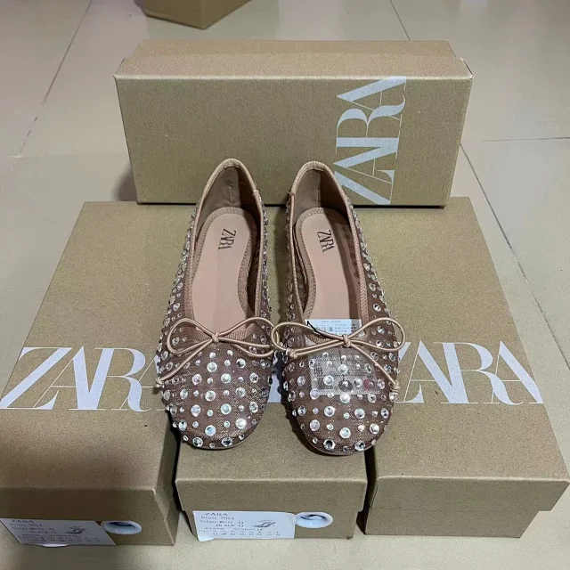 Zara Casual Shoes Rhinestone Mesh Ballet Flats with Bow product detail image 3