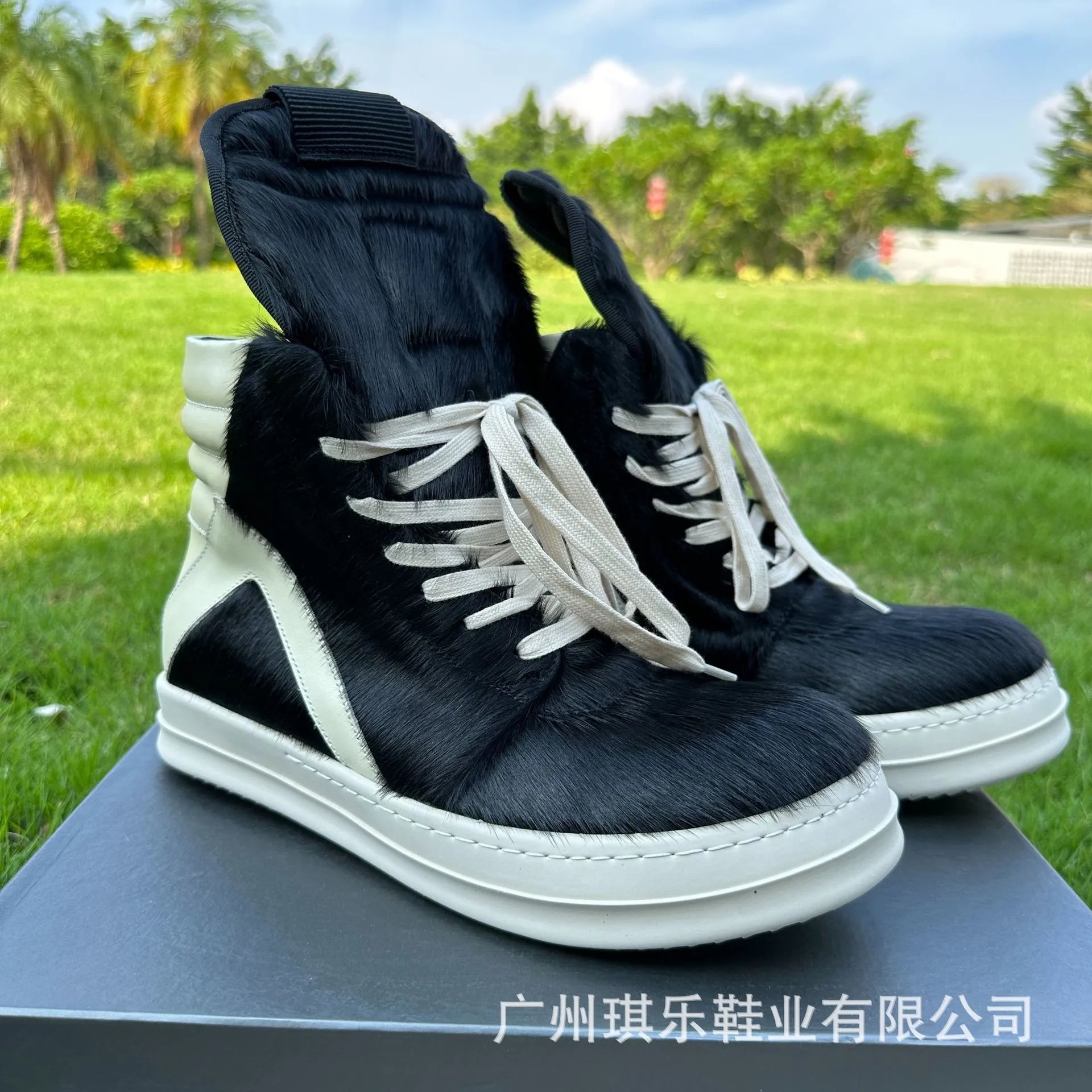 Unbranded Boots High-Top Fuzzy Lace-Up Zip — Black