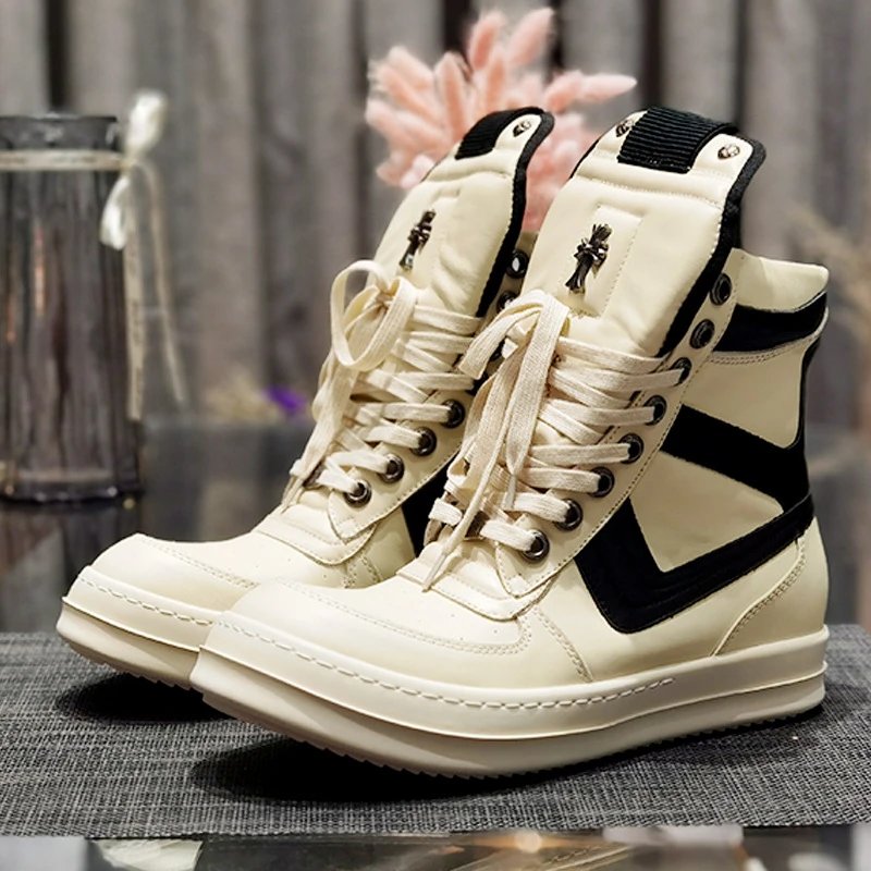 Chrome Hearts Sneakers High-Top Lace-Up Cross-Emblem — Beige