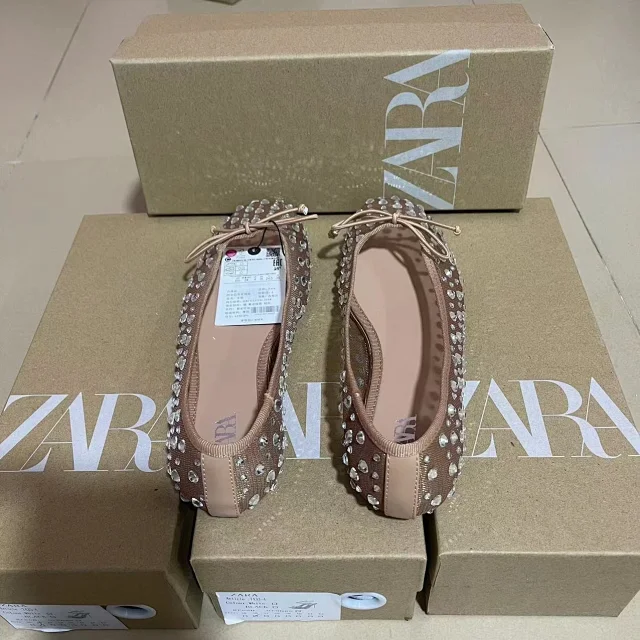 Zara Casual Shoes Rhinestone Mesh Ballet Flats with Bow product detail image 2