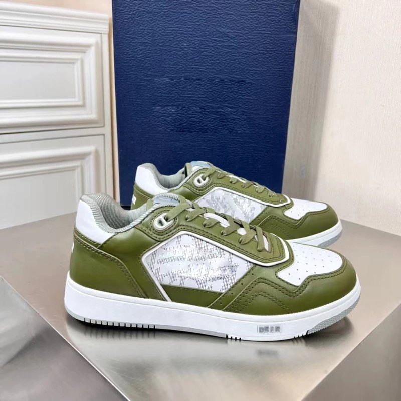 Dior B23 Low Top Olive Green and White Sneakers